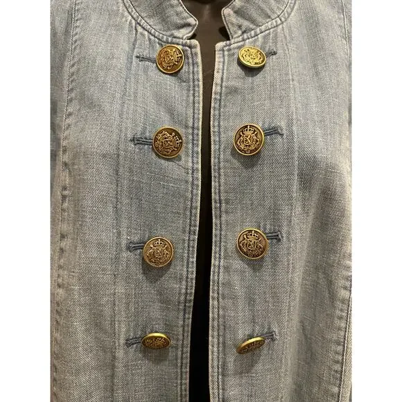 J.Jill Denim Linen Blend Military style Duster In Sequoia Wash Size M MSRP: $139 - Picture 10 of 11